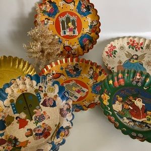 Vintage West German Paper/Cardboard Christmas/Holiday Ephemera Bowls Set of 6
